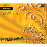 Discover Music of the Baroque Era: a combination of illustrative music and a richly filled book cover